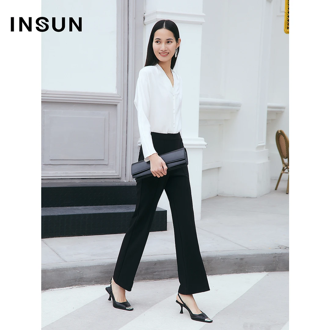 INSUN恩裳专选2025春季一片式23MM弹力重皱桑蚕丝衬衣