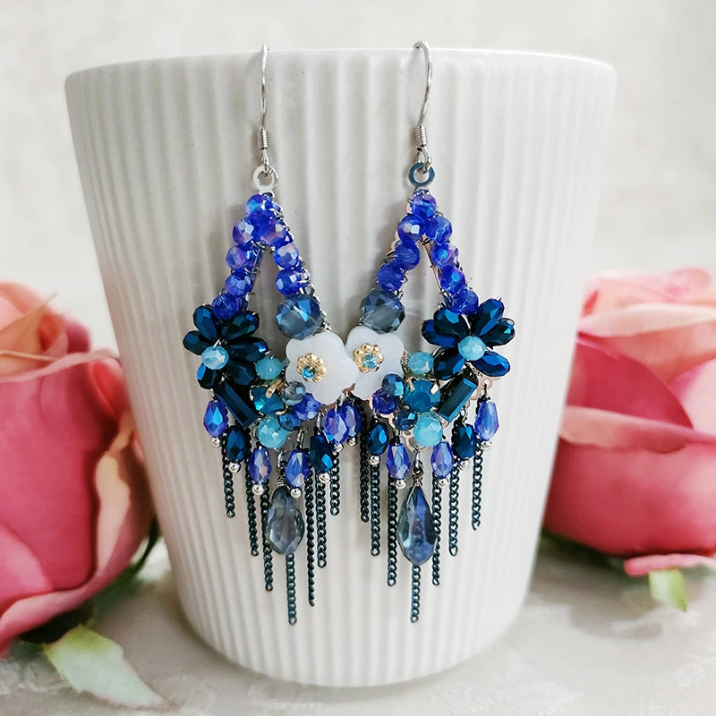 铜合金玻璃耳饰 民族风手工流苏耳环1672