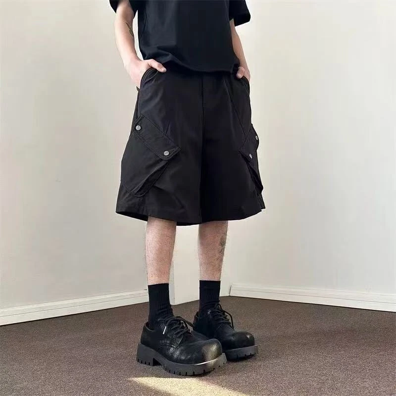 夏潮牌设计感工装短裤男美式cleanfit小众宽松直筒五分裤-48