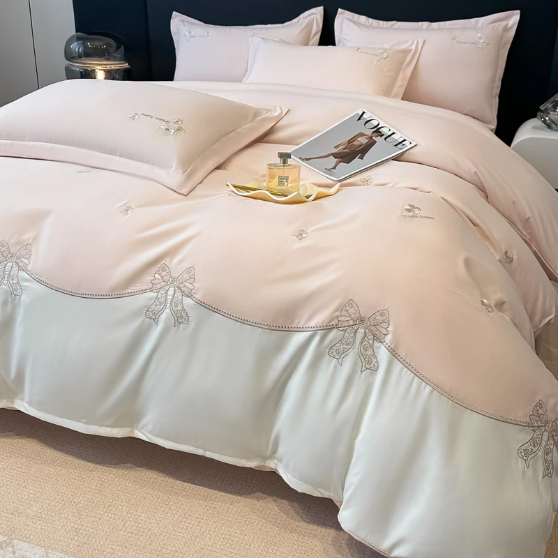 A类水洗棉刺绣韩版四件套435米勒-浅粉