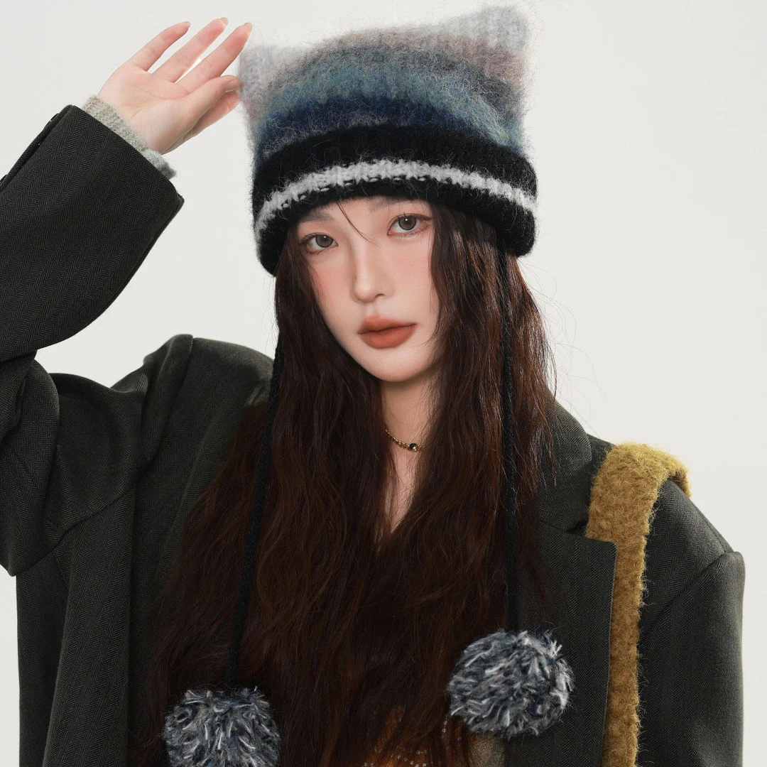 针织帽可爱球帽秋冬圆顶平顶帽子冷帽时尚秋季冬季保暖帽