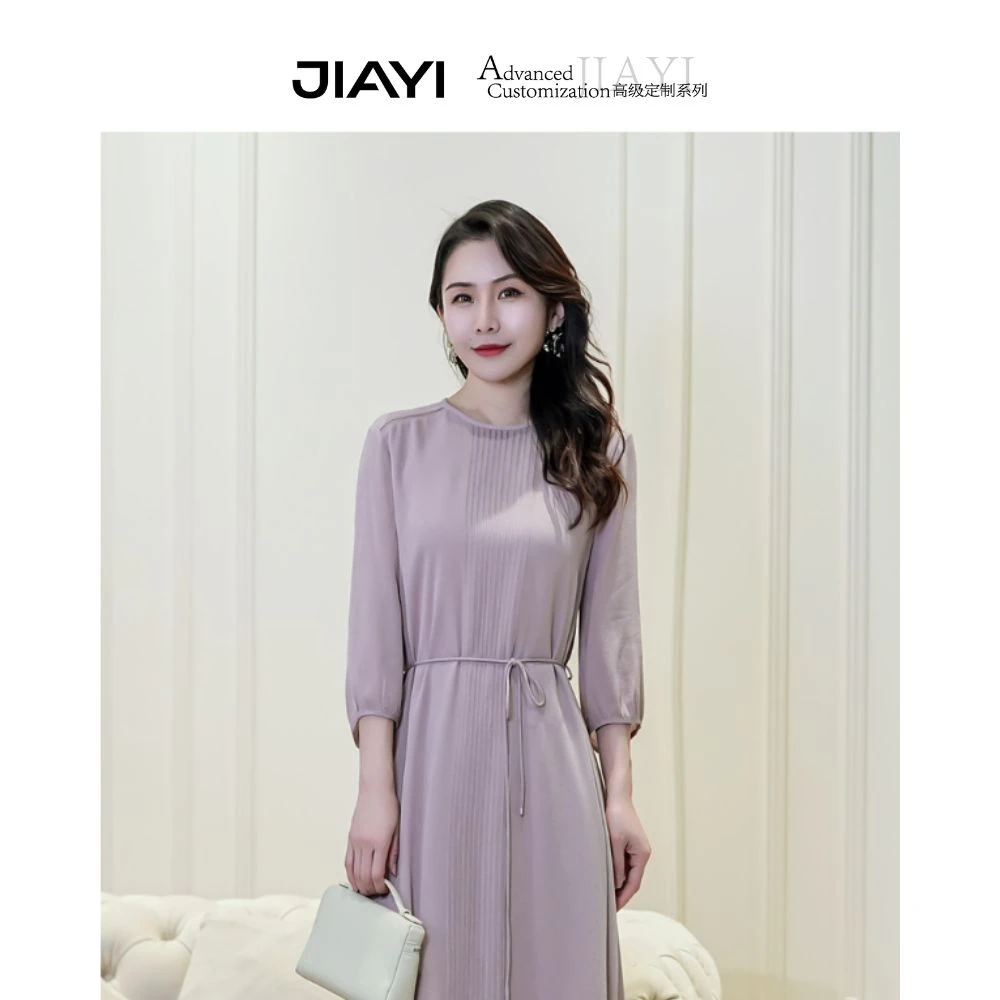 【嘉一】22姆米气质简约款鬼绉桑蚕丝连衣裙 JYX244-153L3125-1