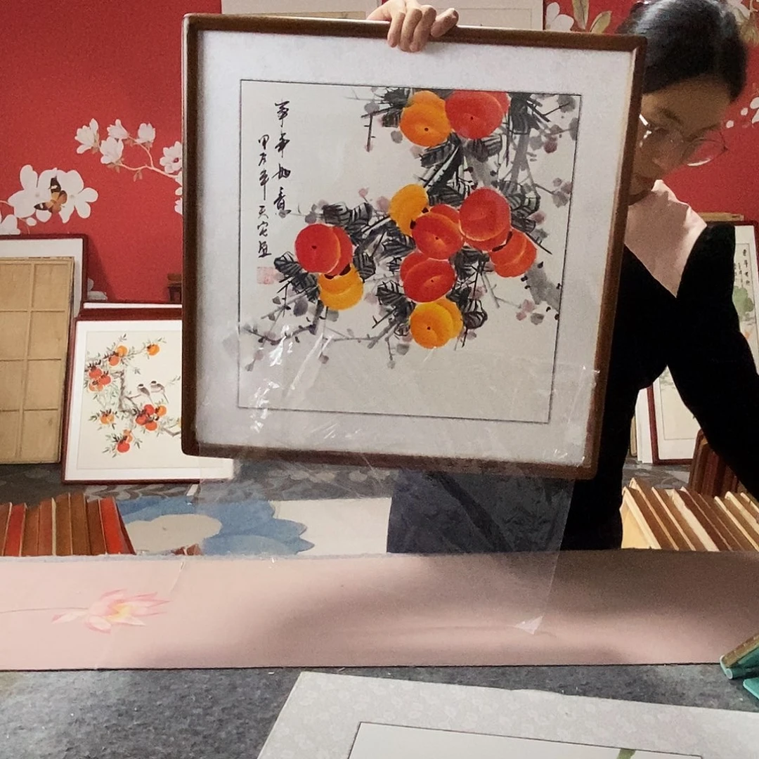 国画手写手绘国画作品带框包邮52✖️52