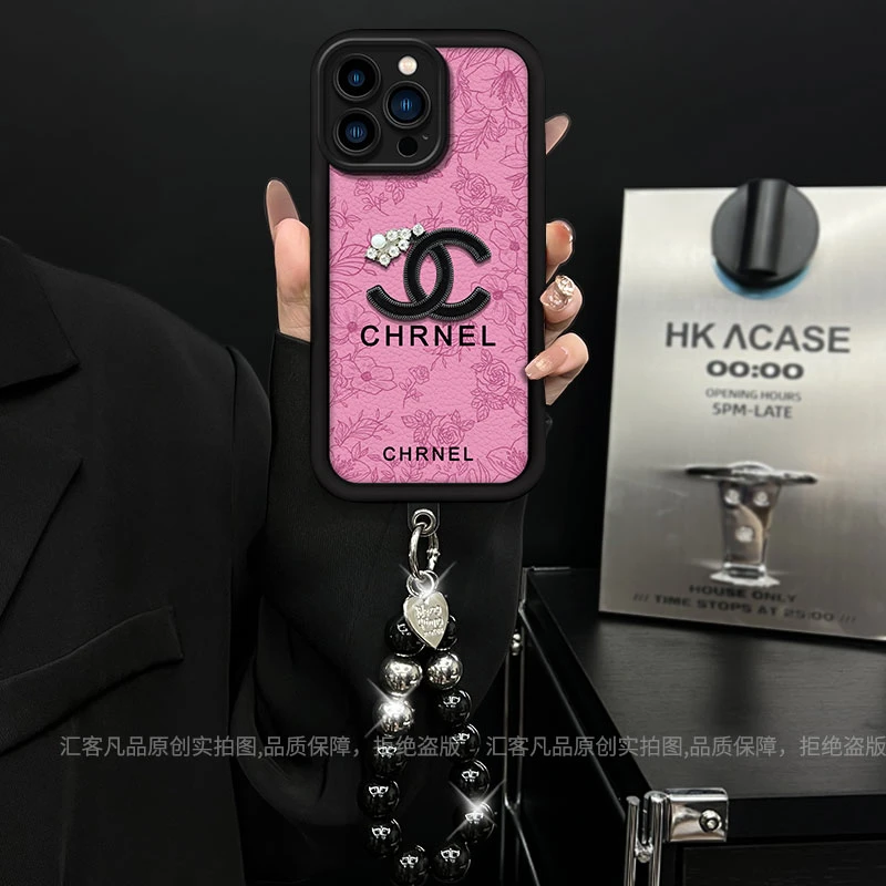 适用【苹果/oppo/华为/vivo/小米】粉色线条花潮牌双C标防摔手机壳