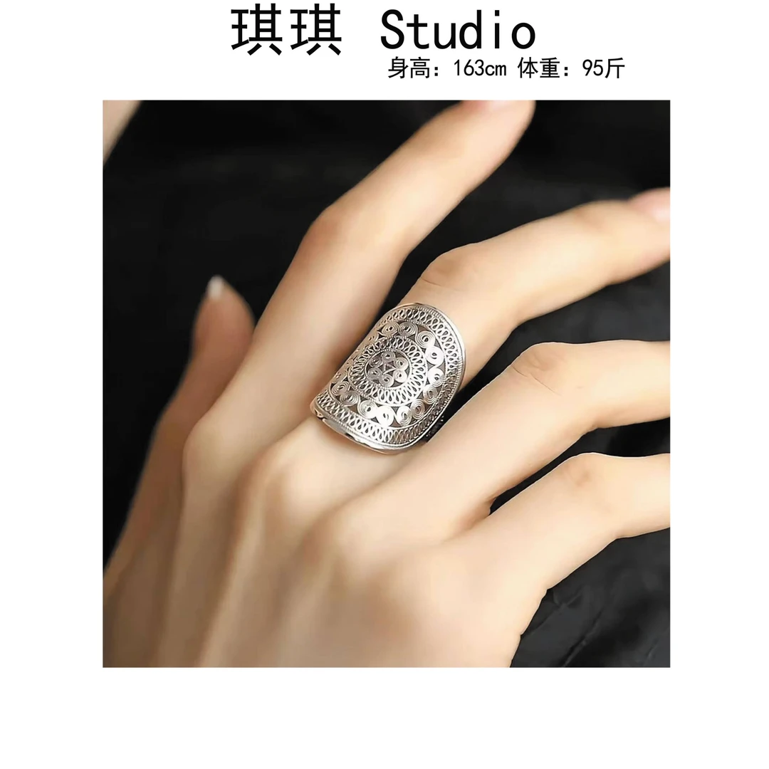 925银银制品 2025夏季新款重工轻奢民族风镂空925银制品戒指-77