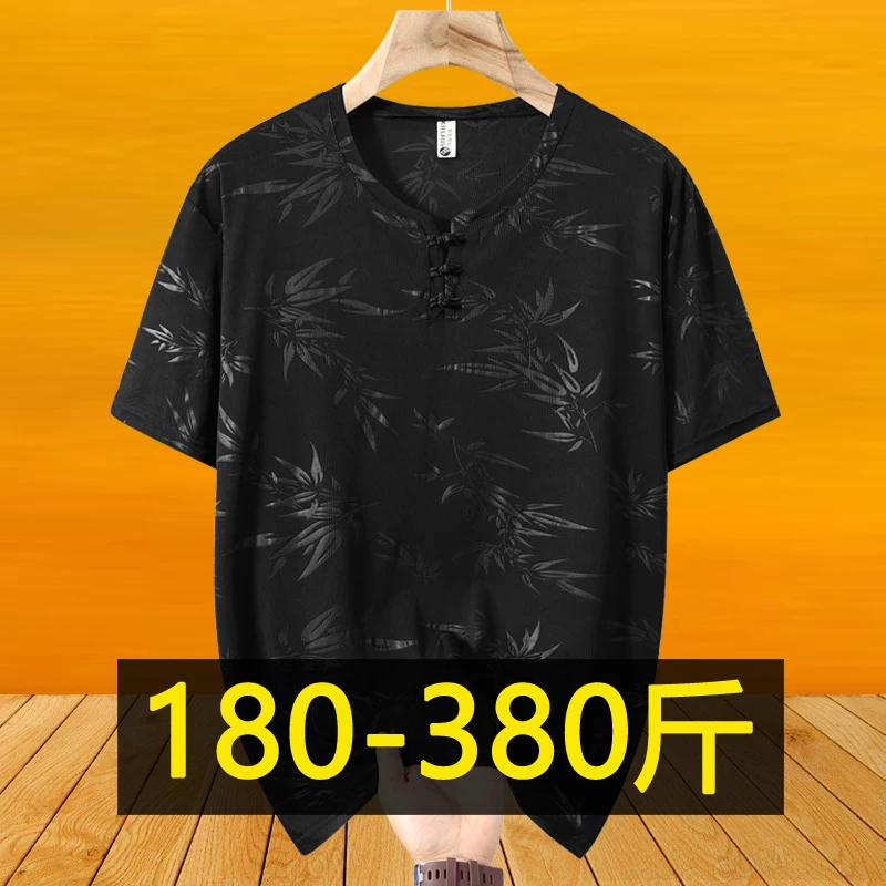 夏季新中式短袖t恤男中国风唐装体恤加肥加大码胖子宽松国潮半袖