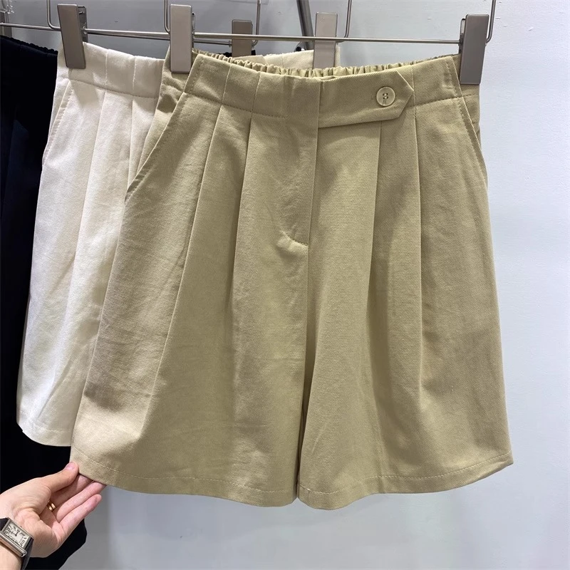梨形身材欧货工装休闲短裤女夏季薄款高腰宽松显瘦a字阔腿五分裤