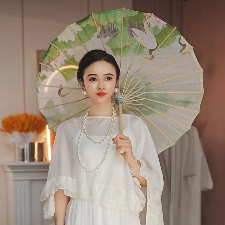 【仙鹤荷花】古典古风汉服拍照道具装饰油纸伞女