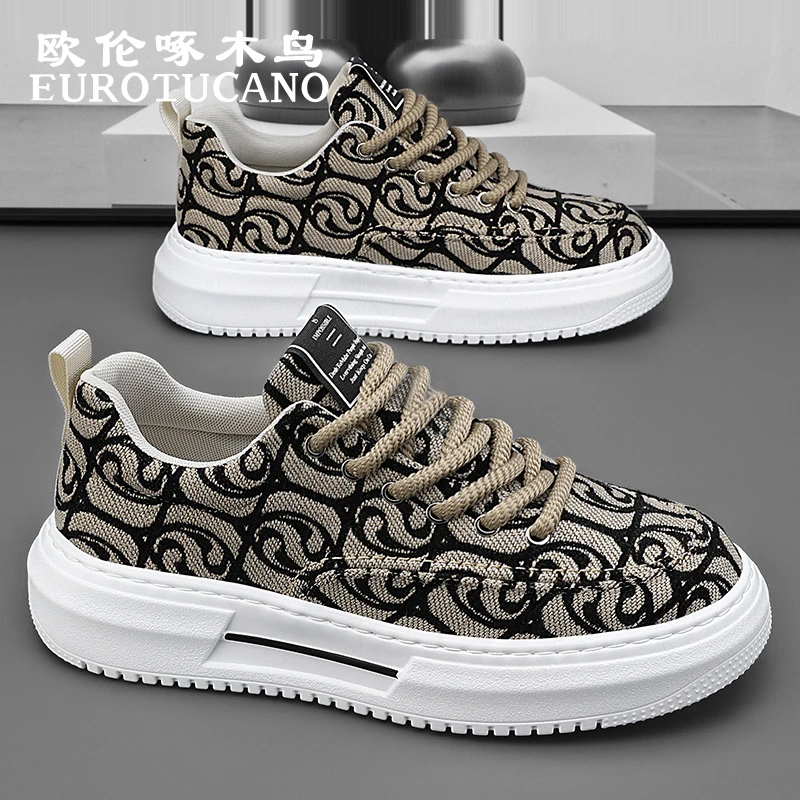 欧伦啄木鸟EUROTUCANO男鞋透气百搭休闲帆布鞋男士一脚蹬运动板鞋