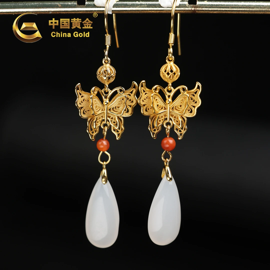 【中国黄金】凝轩 | 和田玉*耳饰*S925银镶嵌-R636-格