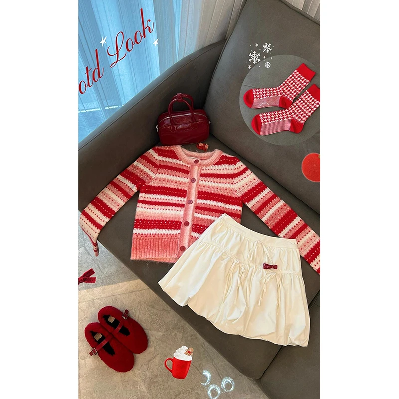 2024新款女士秋冬季慵懒风高级感宽松针织开衫上衣高腰显瘦半身裙