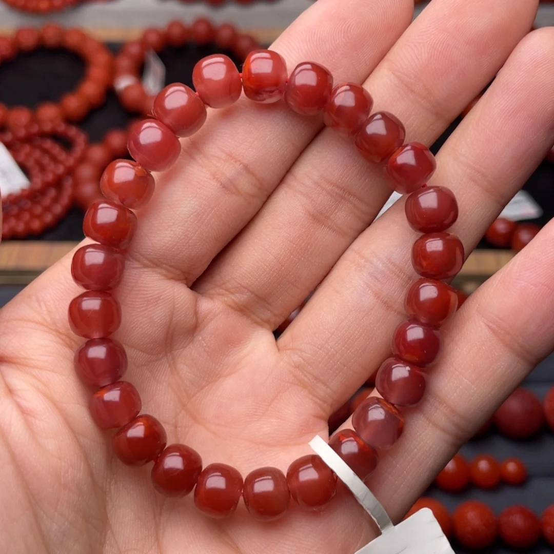 南红玛瑙未镶嵌手串H8.2mm顶品牛血红老型手串