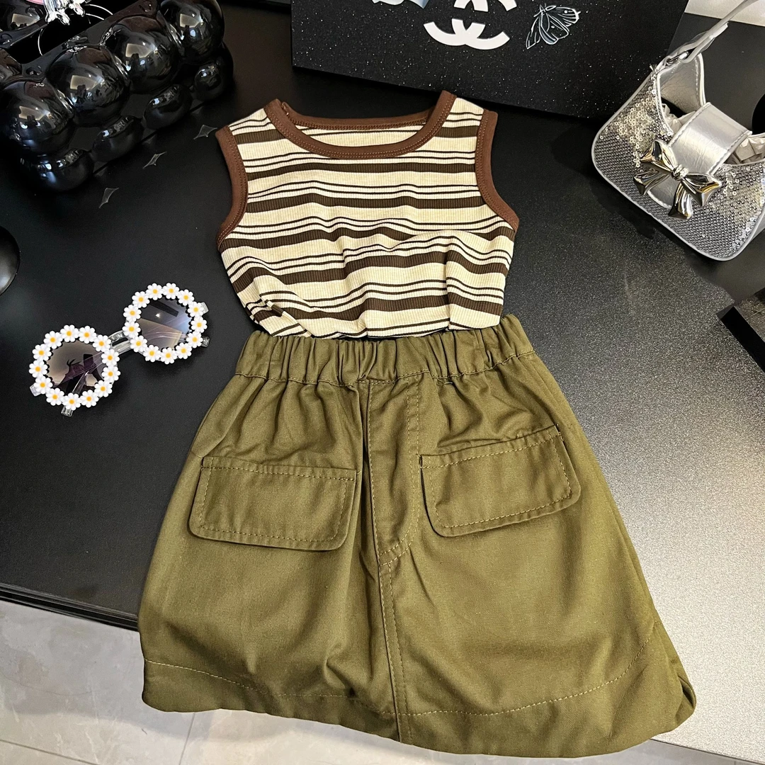 女童童装2025新款夏季网红时尚洋气条纹酷飒套装