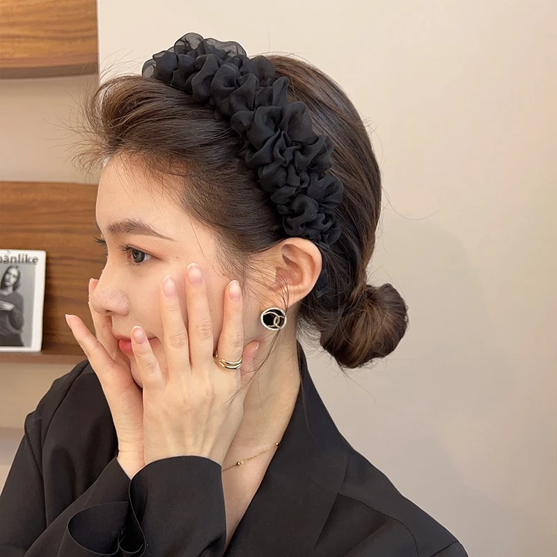 超仙网纱褶皱发箍头饰女春天外出百搭防滑压发头箍蕾丝发卡头饰