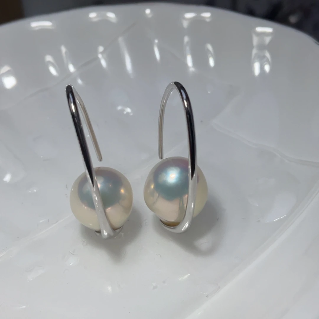 银S925镶嵌淡水珍珠耳饰