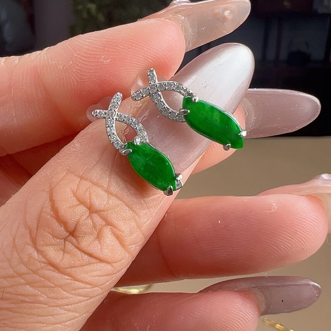 翡翠银S925镶嵌耳饰耳饰11