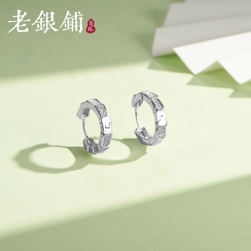 吴越老银铺 925银合成锆石耳饰 蛇形耳扣时尚小众纯银简约耳饰ins