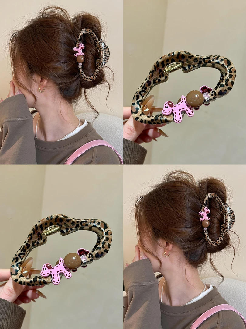 豹纹镂空云朵小狗抓夹女高级感简约发量大后脑勺鲨鱼夹子发饰头饰