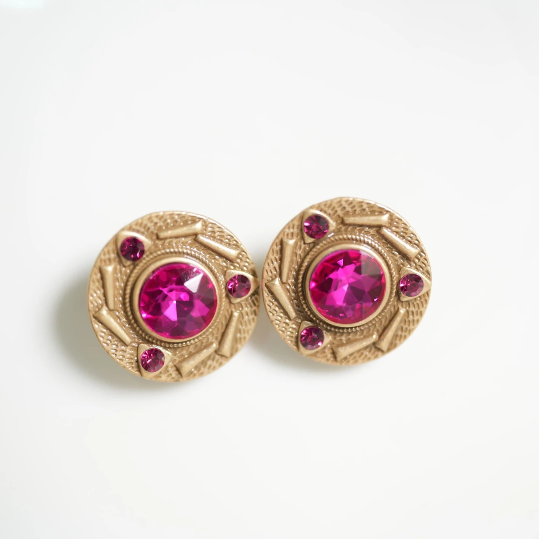 铜合金耳饰  5203西洋中古风 vintage复古做旧玫红色耳钉