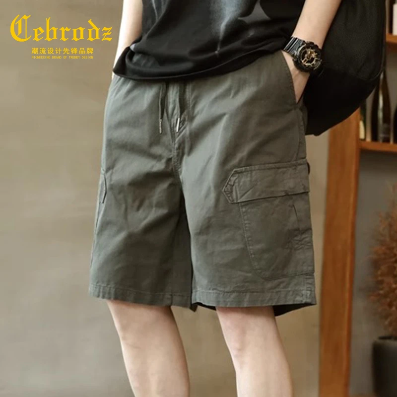 法国Cebrodz工装休闲短裤男士宽松夏季天美式复古日系五分裤子男