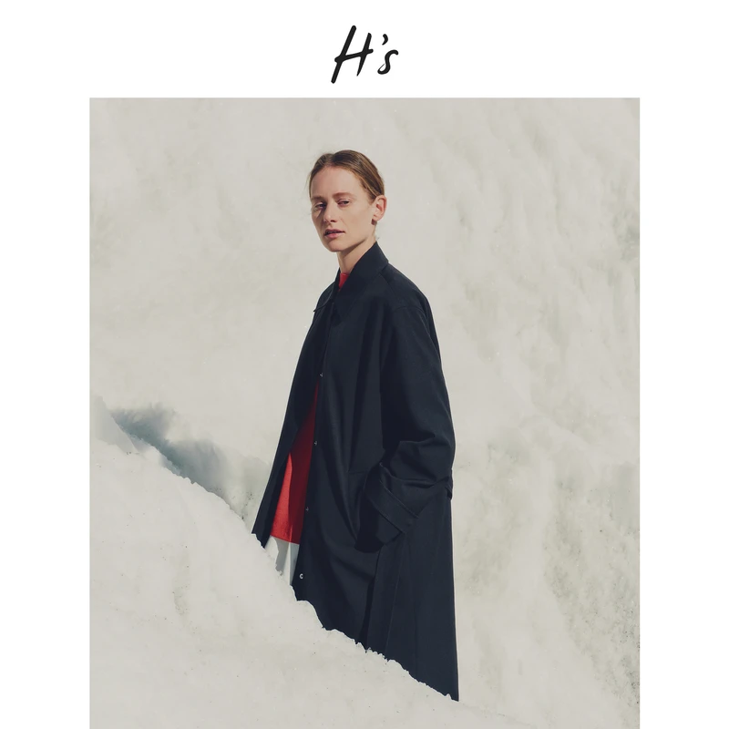 【25AW重磅新品】H's羽绒风衣25冬新款小翻领系带外套女设计感长款