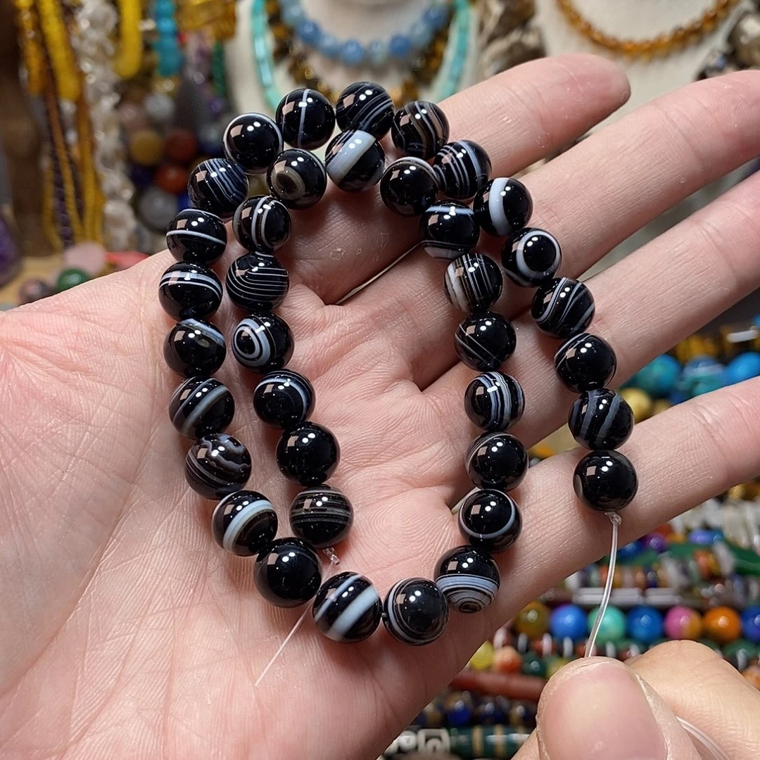 石英质玉未镶嵌，带眼缠丝玛瑙10mm，