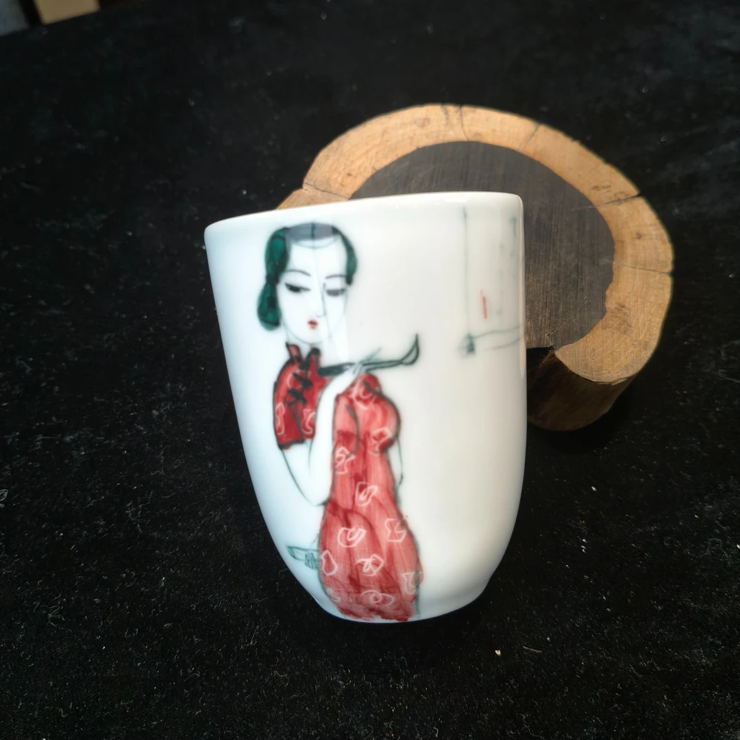 00326仕女闻香杯口径6.5高8.5足径3.7