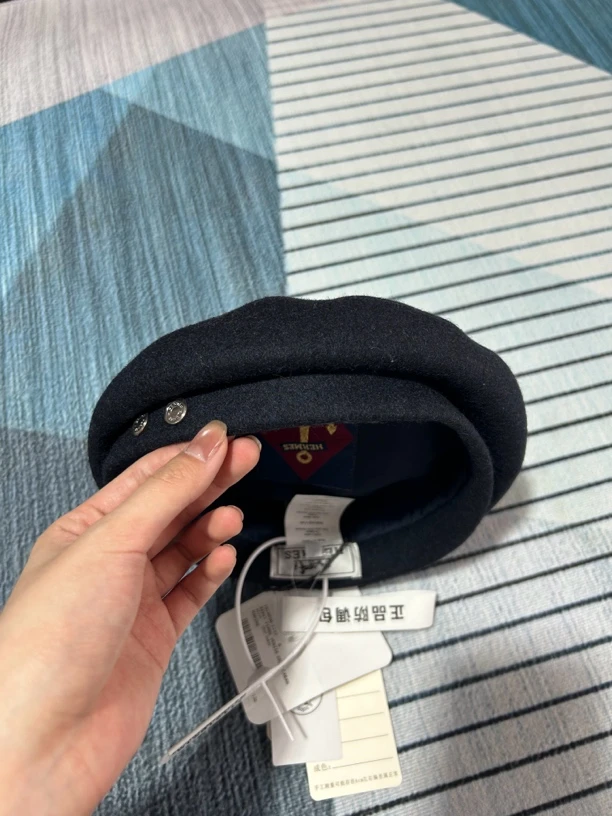 99新 Hermes/爱马仕 藏青色圆顶贝雷帽