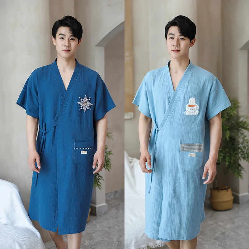 【如之纺】春夏男士可穿浴巾洗澡家用吸水速干纯棉纱布裹巾加长浴袍