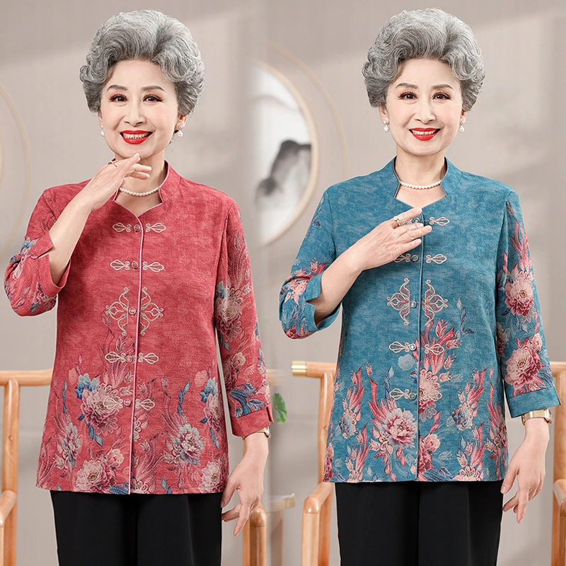 中老年人女装妈妈夏装洋气太太薄款衬衫夏季婆婆服装奶奶装春装