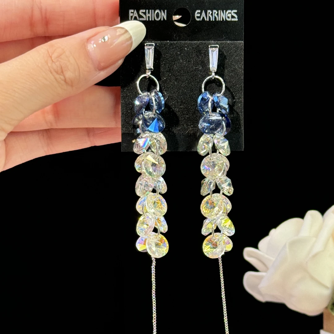 铜合金亚克力耳饰 铜合金耳饰 如焉】气质轻奢时尚长款流苏耳环个