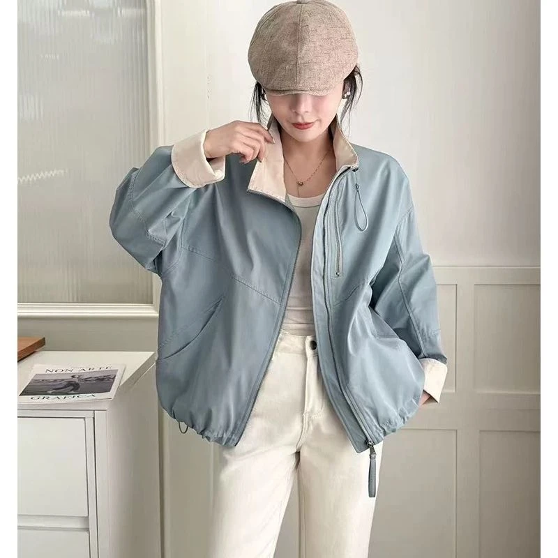 立领2025新款春秋外套女冲锋衣时尚拉链宽松休闲短款夹克上衣