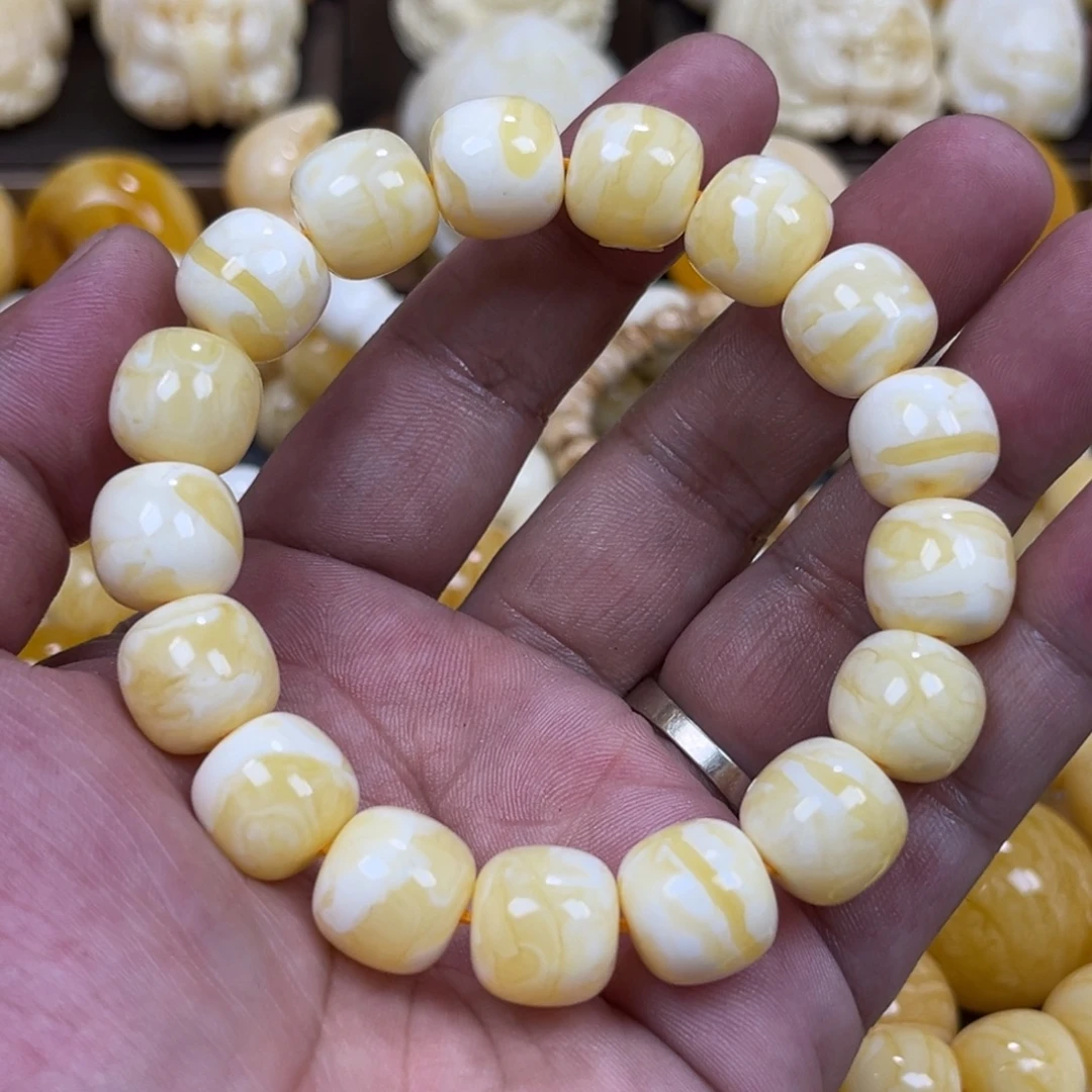 琥珀未镶嵌手串同料焦皮奶橘白13mm