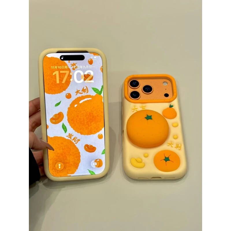 创意ins大吉大利橘子支架适用iphone17promax苹果16p手机壳15新款