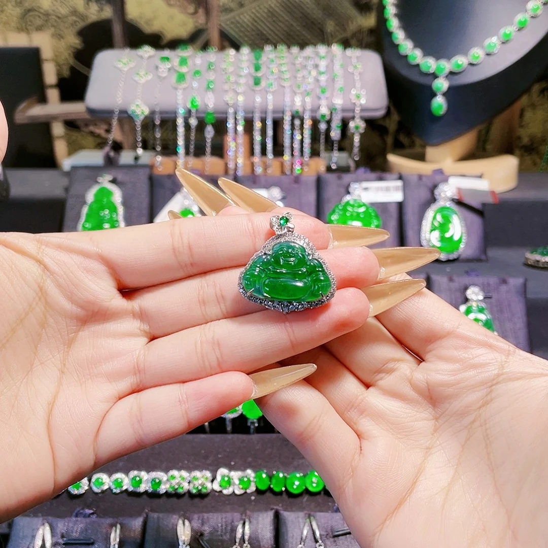 用***1翡翠银S925镶嵌颈饰佛公