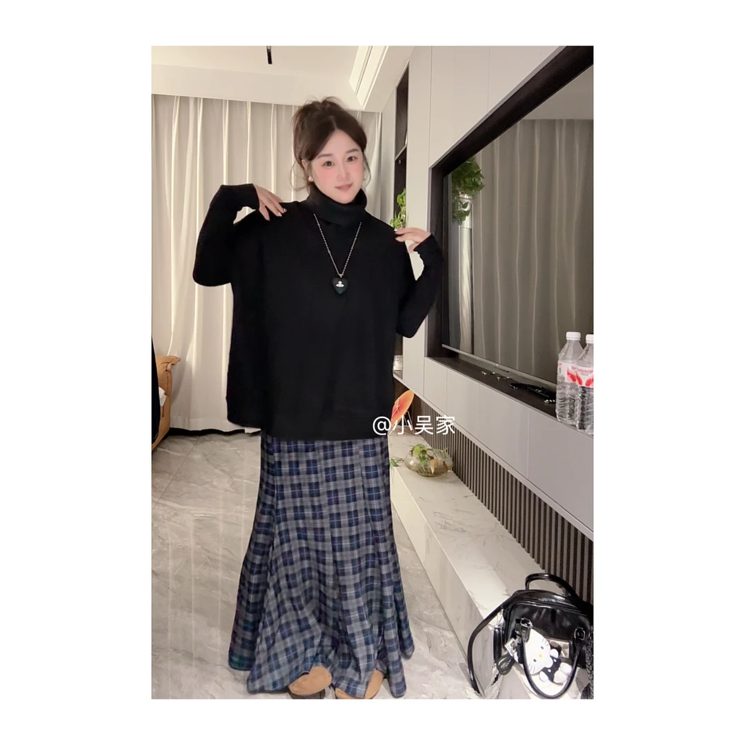 「小吴家」韩系高领马甲背心高领打底衫女2025秋慵懒叠穿上衣➕格裙