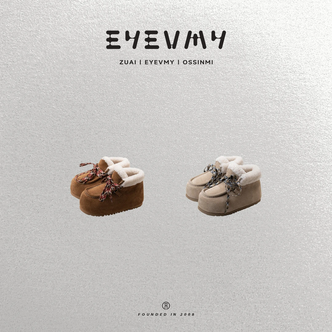 【好可爱面包雪地靴】磨砂皮羊皮毛一体里厚底短靴24ZUAI3022