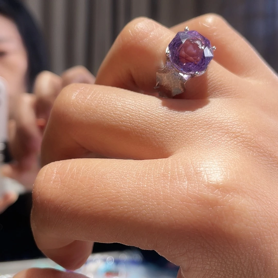 戒指银S925镶嵌紫晶大气款