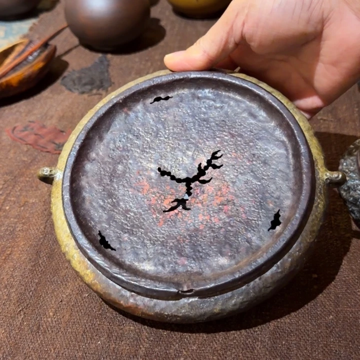 玲姐茶具淘泥柴烧紫铜面盖蓄水壶承