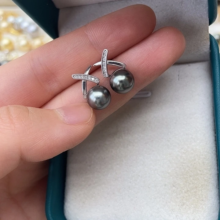 银S925镶嵌海水珍珠耳饰