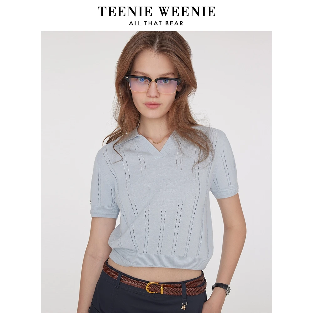 TeenieWeenie小熊针织T恤25夏时髦慵懒感V领针织短袖TTKW252502W