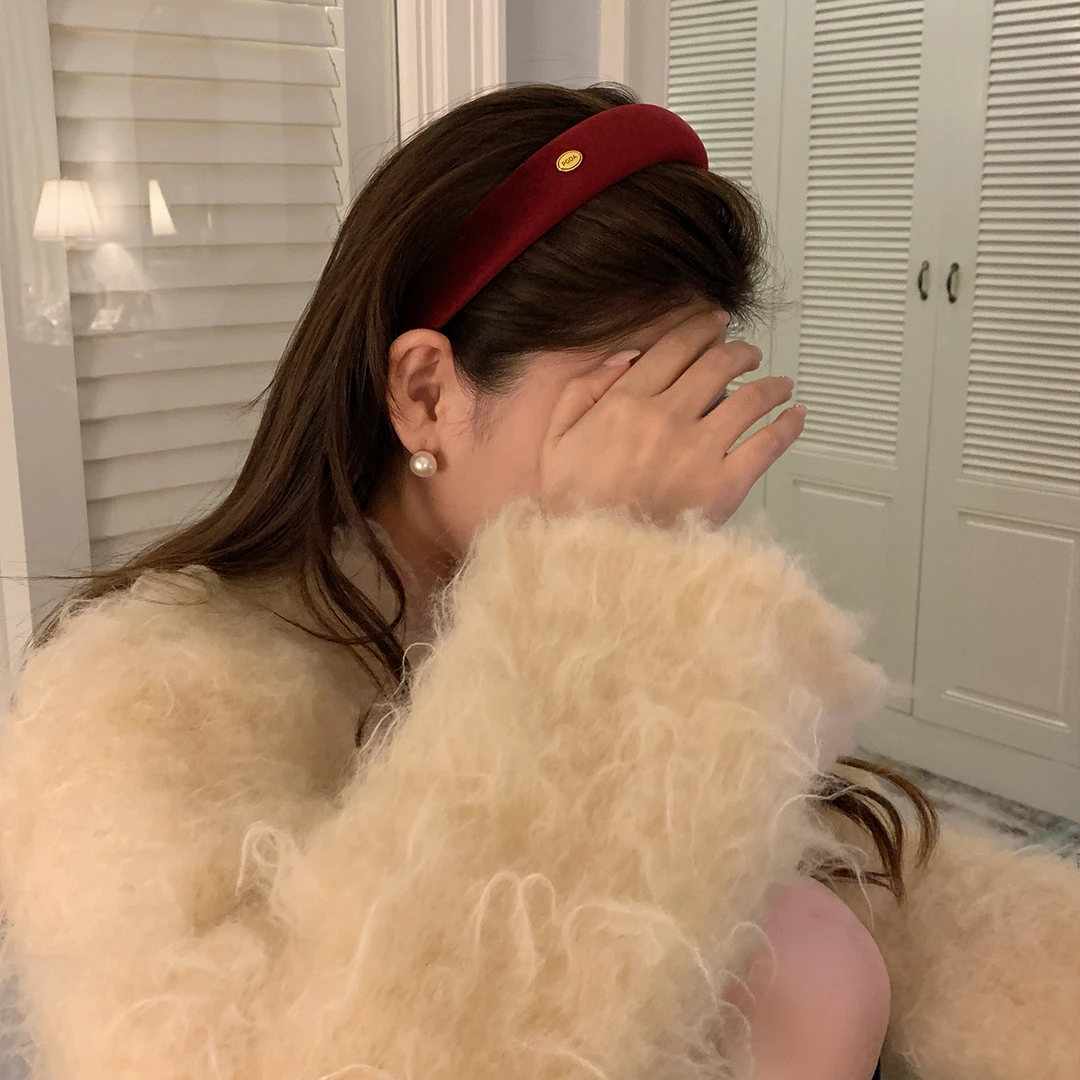 复古丝绒金标宽边发箍女高颅顶神器头箍韩系日常外戴通勤压发头饰