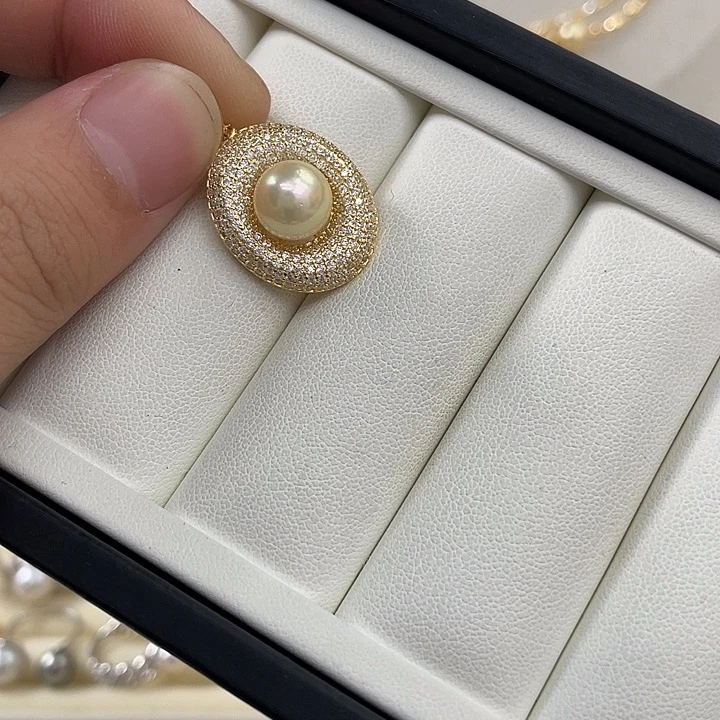 银S925镶嵌海水珍珠吊坠(不含链)