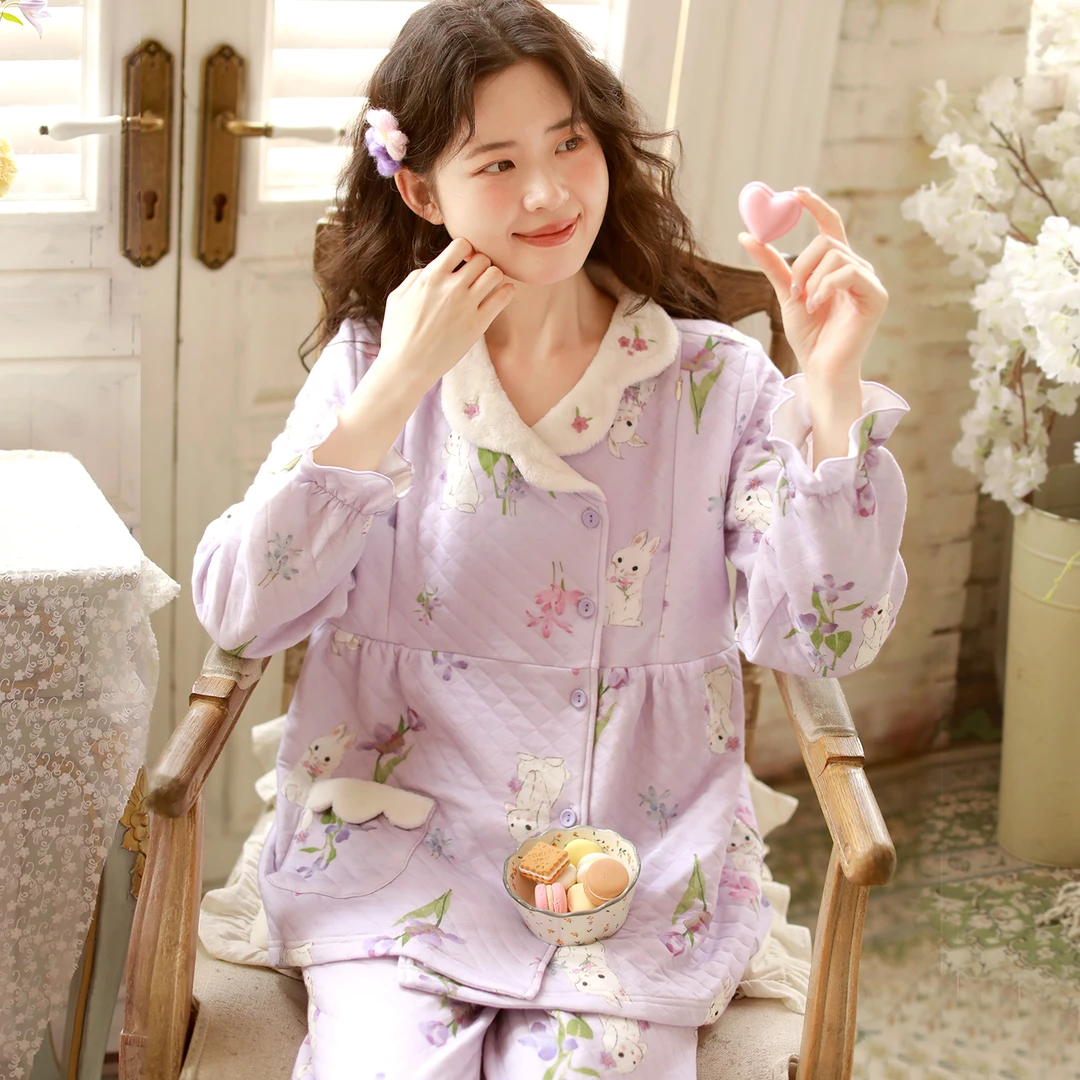 『鸢尾兔』富朵空气棉月子服秋冬保暖孕妇睡衣产后哺乳衣产妇家居服