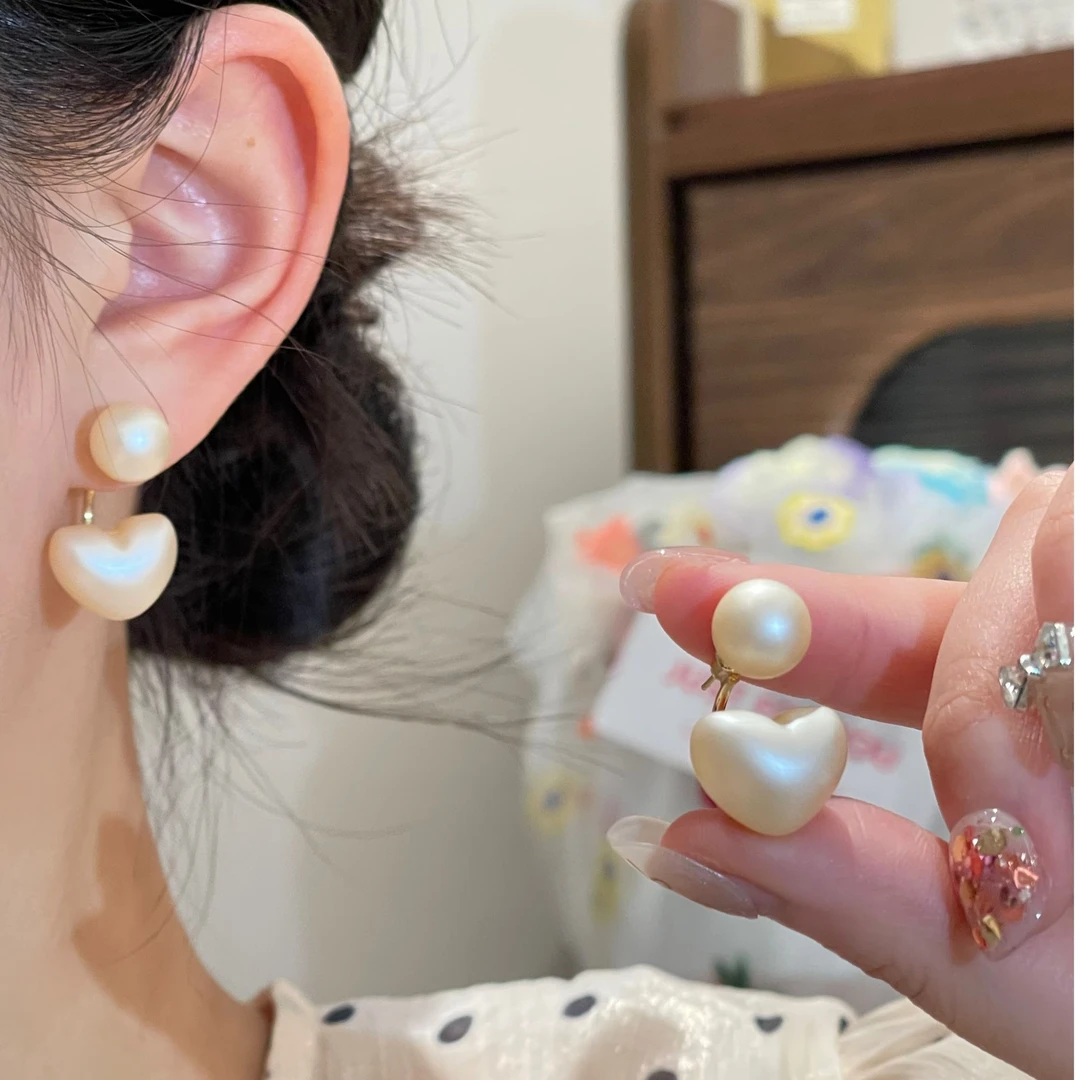 法式两戴爱心珠珠轻奢耳钉氛围感时尚优雅耳饰R2388