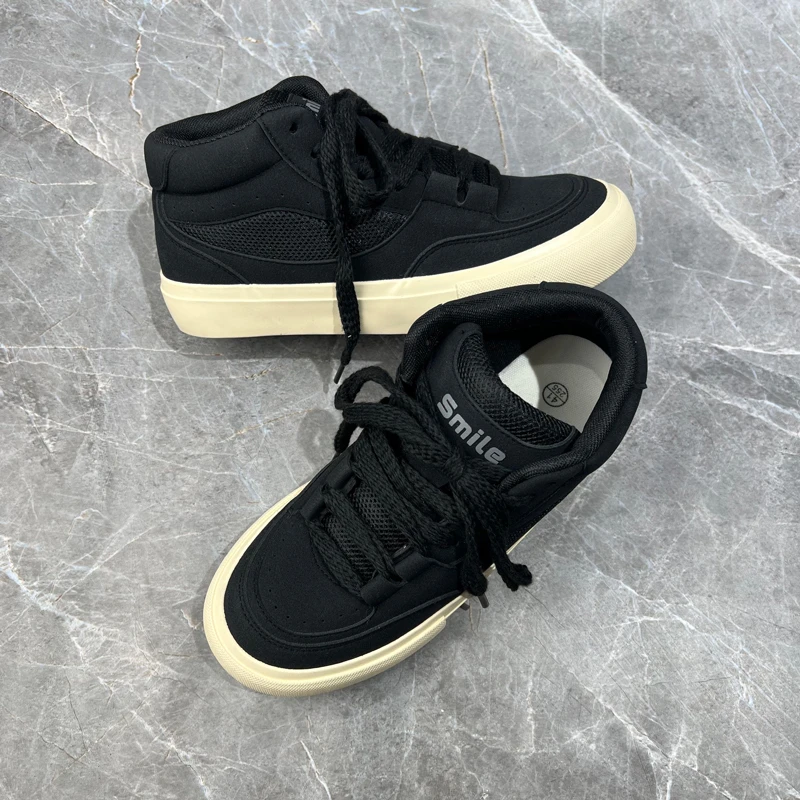原创黑色秋季男鞋高帮男士潮流百搭休闲板鞋ins网红潮款鞋子男款