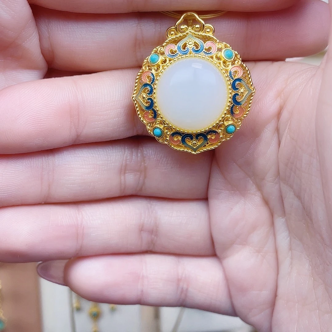 和田玉银S925镀金镶嵌颈饰