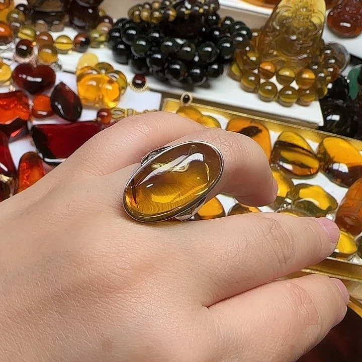 琥珀未镶嵌戒指天然缅甸琥珀特色戒指