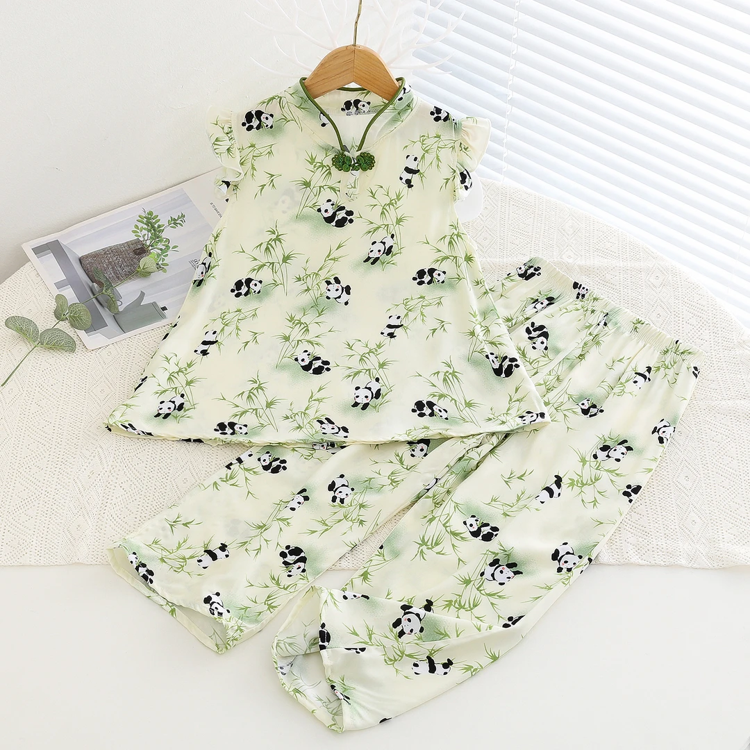 汉服女童棉绸套装夏季2025新款儿童新中式夏装儿童人造棉两件套