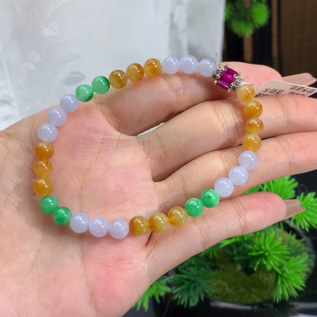 翡翠手链未镶嵌卡5.5冰胶三彩手串